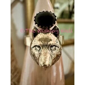 3D Wolf Sterling Silver Ring Size Adjustable 6-10